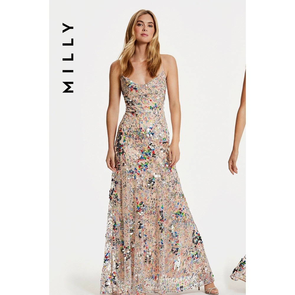 New Milly Odetta Multi Color Sequin Sleeveless Maxi Dress Size S NWT confetti